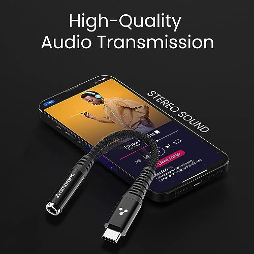 Ambrane Type C to 3.5 mm Audio Jack Connector, Headphones Jack Converter for Samsung, oneplus, iPod and Other Devices (ACXS-1, Black)