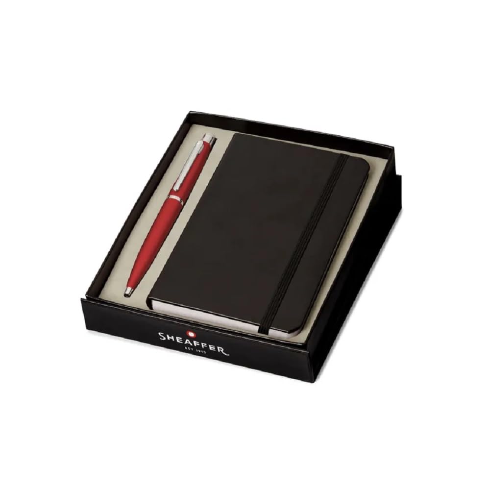 Sheaffer Gift Set VFM Ballpoint Pen With A6 Notebook Excessive Red With Chrome Trims | Premium Pen Gift Sets