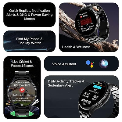 boAt Lunar Orb Smart Watch with 1.45" AMOLED Display, BT Calling, DIY Watch Face Studio, Coins, Crest App Health Ecosystem, Live Cricket&Football Scores, IP67(Steel Black)