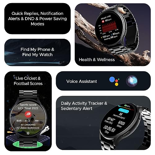 boAt Lunar Orb Smart Watch with 1.45" AMOLED Display, BT Calling, DIY Watch Face Studio, Coins, Crest App Health Ecosystem, Live Cricket&Football Scores, IP67(Steel Black)