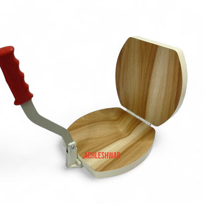 Achleshwar Wooden Manual Heavy Round Wooden Board Papad-Puri-khakhra Press Maker Plywood Machine with Iron Handle Roti Maker Press Machine with Handle for Kitchen Home (11 Inch)