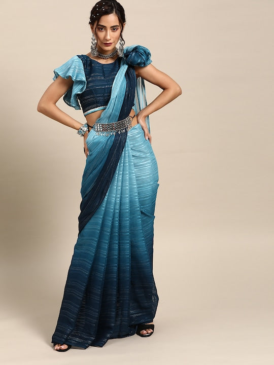 Calm Blue and Silver Sleek Saree