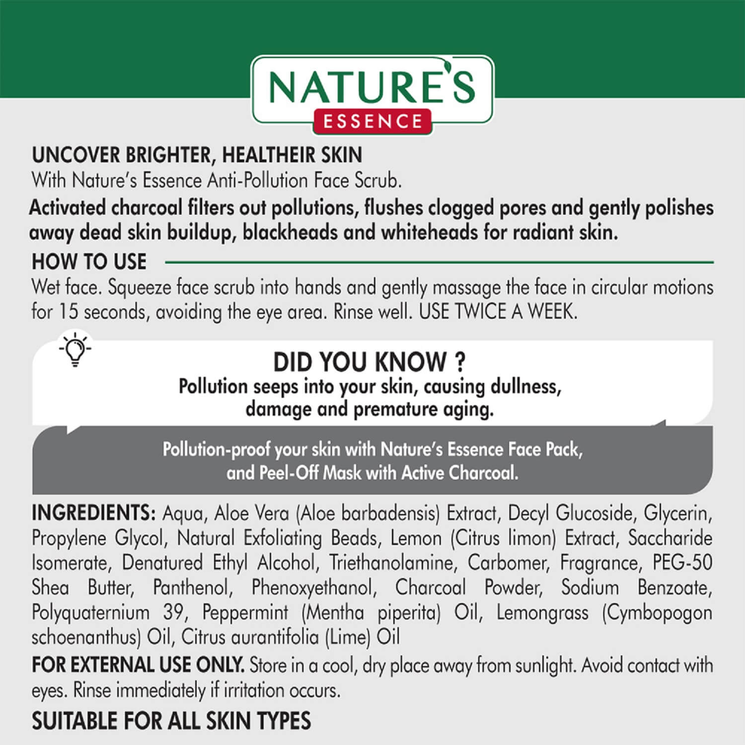 Nature's Essence Active Charcoal Face Pack - 50 gms