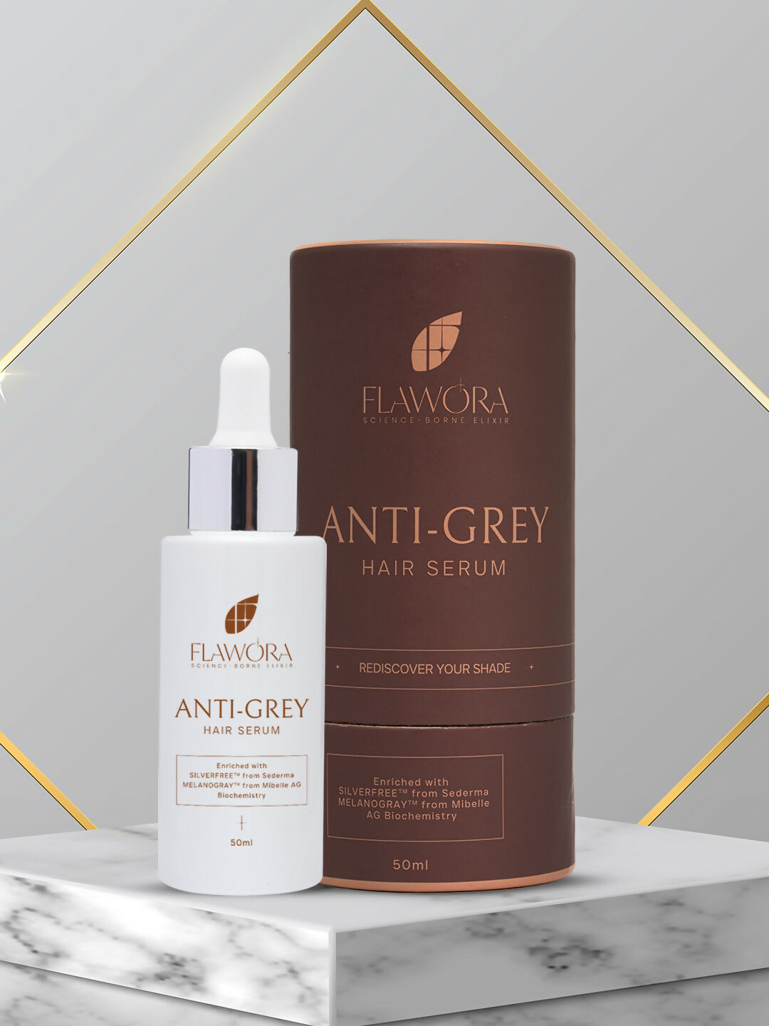 Flawora Anti-Grey Hair Serum, Anti Acne Serum & Gold Face Serum Combo