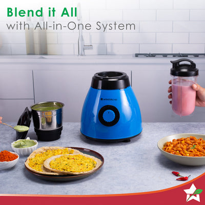 Acura Blender Pro Mixer Grinder 500W, 230V~50Hz, 4 Jars( 2 Stainless Steel + 2 Polycarbonate Jars), Black & Blue, 5 Years Warranty