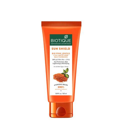 Biotique Sun Shield Pink Lentils 40+ SPF Sunscreen, 3-In-1 Matte Look Daily
