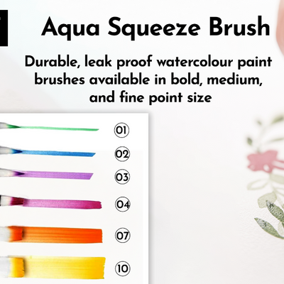 Brustro 3 Flat and Round Aqua Squeeze Leak Proof Watercolour Brush Pen with 9 Sheets Paper Cotton CP 300 GSM, 5x7-inch (Assorted) - Set of 6