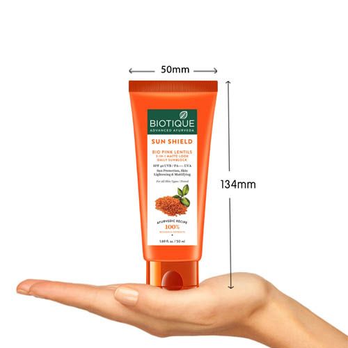 Biotique Sun Shield Pink Lentils 40+ SPF Sunscreen, 3-In-1 Matte Look Daily