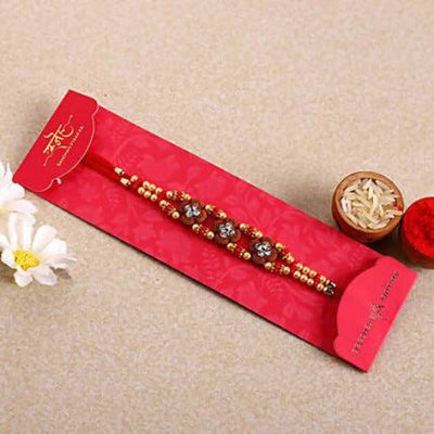 Ethnic American Diamond Rakhi and Kaju Katli Box Combo