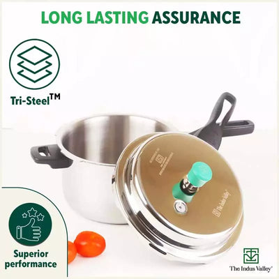 2L+3L RapidCuk Tri-ply Stainless Steel Pressure Cooker Combo+ Free ₹600 Wood Chopping Board, 5Yr Warranty, ISI Certified, Premium Quality, 3 Layer Thick Body, Induction & Gas