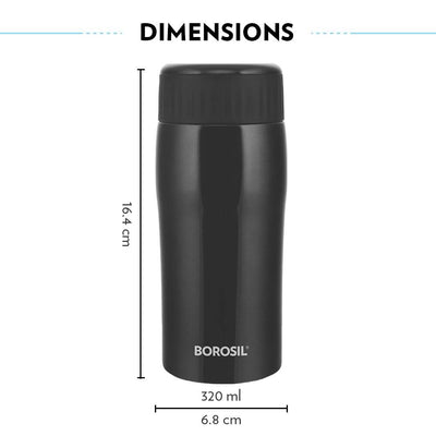 Borosil Cosmic Insulated Water Bottle Tumbler - 320ml (Black)