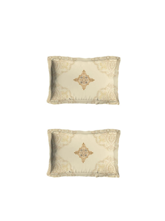 DDecor Beige & Grey Ethnic Motifs 180 TC Cotton 1 King Bedsheet with 2 Pillow Covers