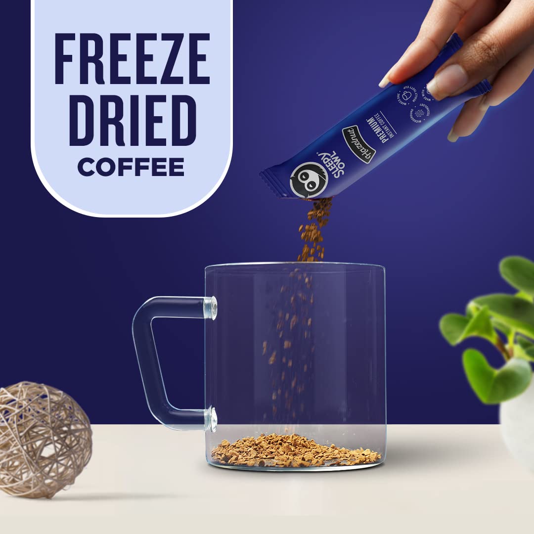 Sleepy Owl Original Freeze Dried Coffee Sachets | 60g - Pack of 30 x 2g Instant Coffee Powder Sachets | 100% Arabica Beans | Aromatic Coffee Pouch | Rich & Smooth | Easy to Use & Carry