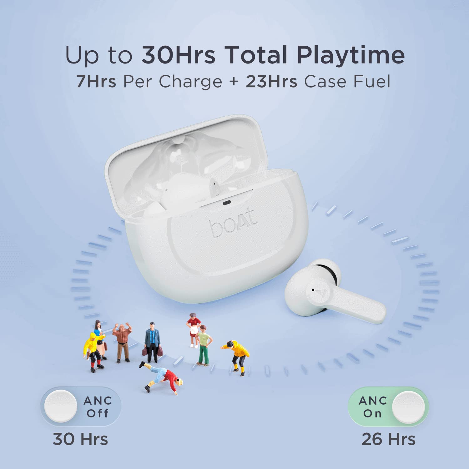 boAt Airdopes 393ANC True Wireless in Ear Earbuds with 32dB Hybrid ANC, Quad Mics with ENx™ Tech, 30 Hours Playback,Beast™ Mode,ASAP™ Charge,Ambient Mode,Bluetooth v5.2 IWP™, IPX5(Ivory White)