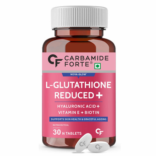 Carbamide Forte Japanese Reduced L Glutathione Tablets 500mg with Vitamin E | Glutathione with Hyaluronic Acid, Vitamin E, Lycopene & Biotin – 30 Veg Tablets Each