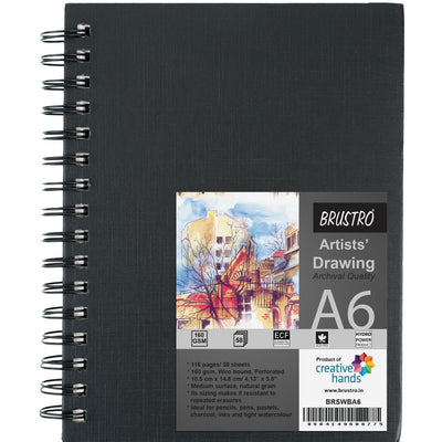 Brustro Artists Wiro Bound Sketchbook, A6 (Small 105 x 148 mm) Size, 116 Pages, 160 GSM (Acid Free)