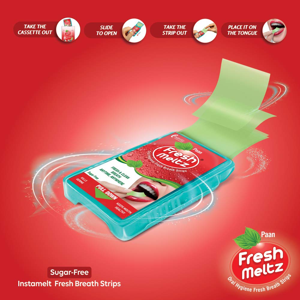 FRESH MELTZ Oral Hygiene Instant Mouth Freshener Sugar Free Paan Flavoured Mint Breath Strips (25 Strips) - Pack of 24