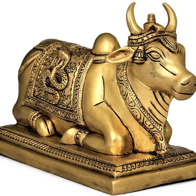Brass Mart Astadhatu Brass Nandi Bull Idol for Home Temple/Decorative Brisabh Nandi Idol for Puja/Shiv Nandi Puja Idol (4 Cm, Gold), Idol