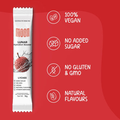 Moon Lunar Lychee hydration Booster | 100% Natural & Healthy Electrolytes Mix | Instant Hydration Pack of 6 (16g Sachets)