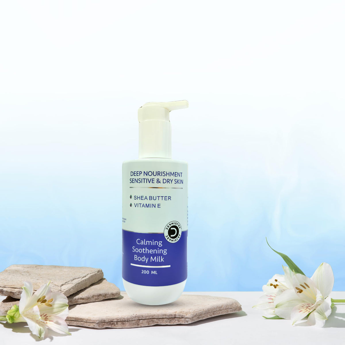 Dermistry Deep Nourishment Body Milk Lotion for Sensitive & Dry Skin, Calming & Soothing with Shea Butter & Vitamin E, Non-Greasy, Repairs & Smoothens Skin, Moisturizer For Winter, Men & Women