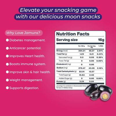 Moon Freeze Dried Jamun Cubes | Healthy Jamun Snack | 100% Natural, Vegan, No Preservatives, No Added Sugar Gluten Free Snack for Kids and Adults | (16Gm) Pack of 2