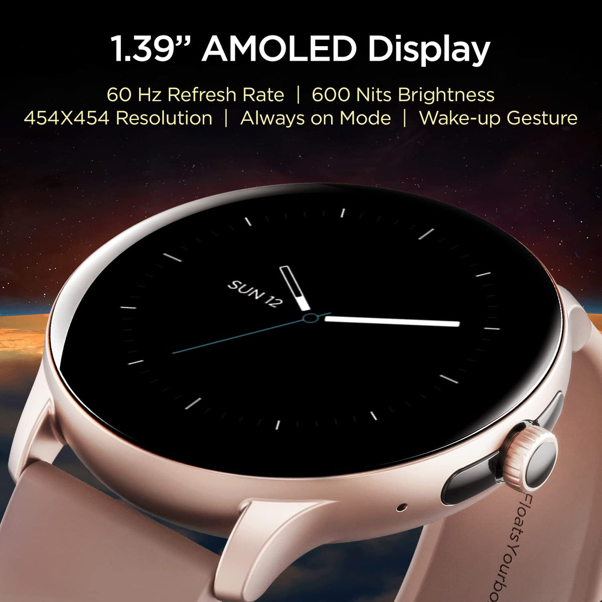 boAt Lunar Call Pro Smart Watch with 1.39 AMOLED Display, BT Calling,DIY Watch Face Studio, Coins, SensAI(Cricket Analysis),Apollo 3 Blue Plus Processor,Ambient Light Sensor(Cherry Blossom)