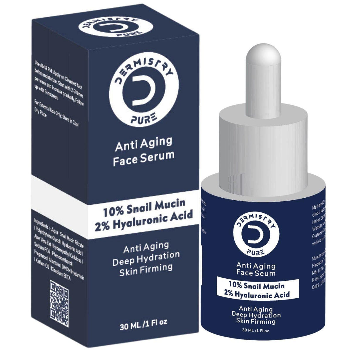 Dermistry Pure 10% Snail Mucin 96 Peptide + 2% Hyaluronic Acid Anti Aging Moisturizer Face Serum Repairs Fine Lines Wrinkles Collagen Boost Skin Lifting Firming Tightening Hydrating Anti Ageing 30ml