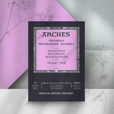 Arches Watercolour 185 GSM Hot Pressed Natural White A5 cm Paper Pad, 15 Sheets