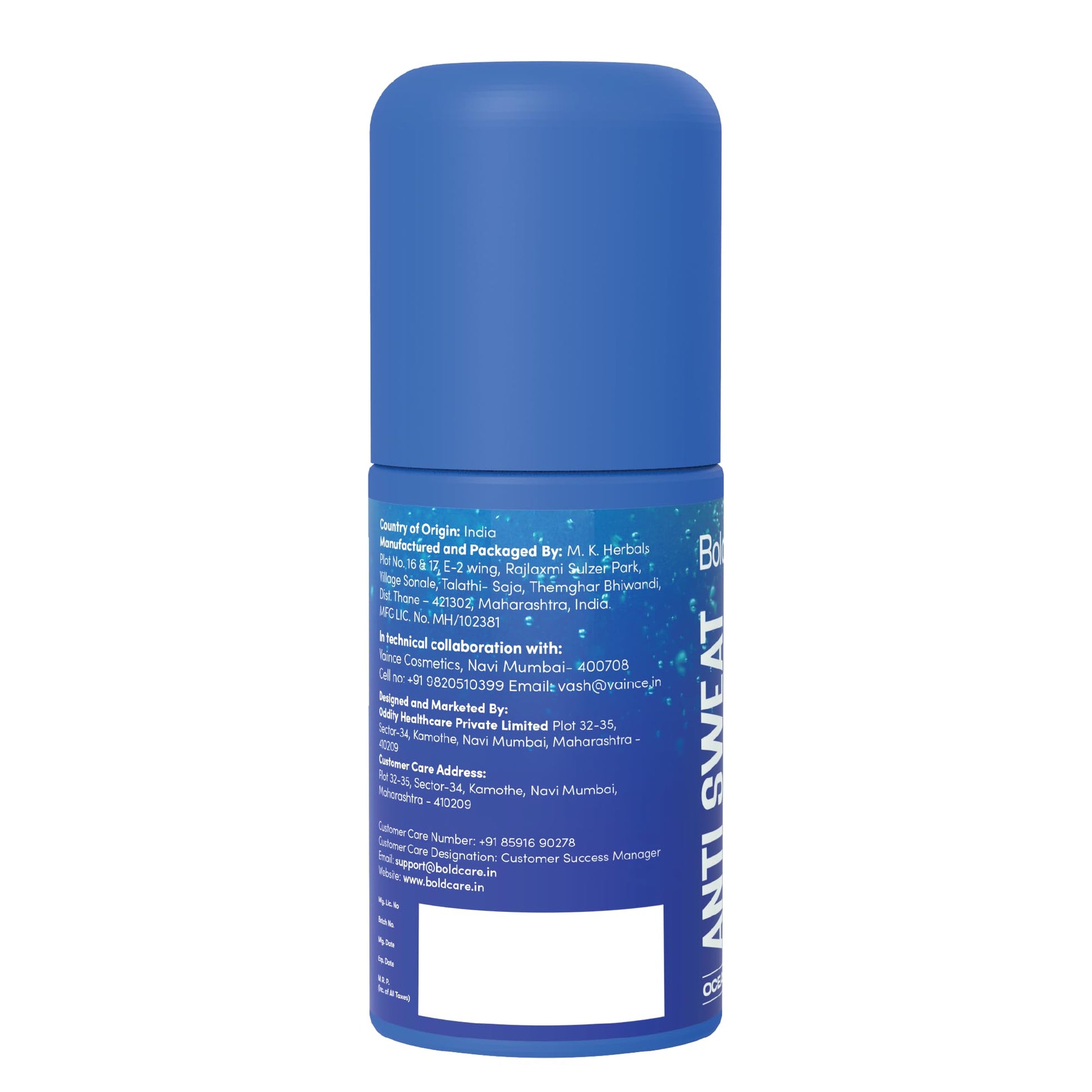 Bold Care Ocean Fresh Antiperspirant & Anti-sweat Deodorant Roll-on - Controls Sweat & Removes Body Odour - All-Day Freshness For Men - Alcohol-Free - Keeps Skin Fresh & Clean - 50ml