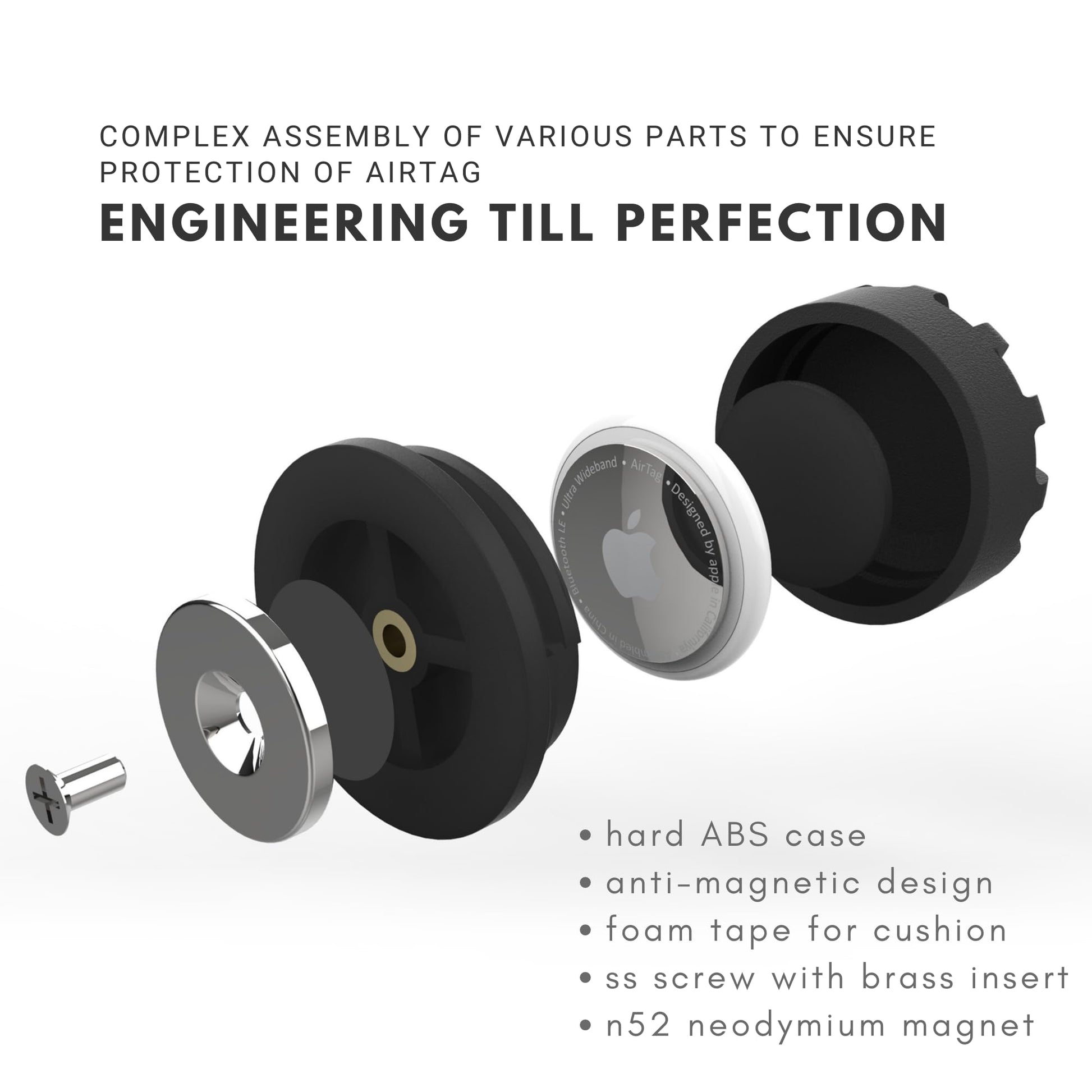 (2-Pack) Airtag Hard ABS Case, IPX8 Waterproof, Dust & Scratch Resistance, Rugged Strong & Sturdy AirTag case, Adhesive Stick-on Mount case (1N) & Magnetic Mount case (1N) [AirTag NOT Included]