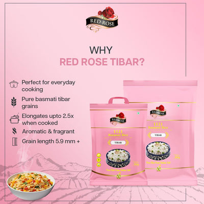 Red Rose Tibar Basmati Rice 1Kg, Perfectly Aged, Grain with Rich Aroma, Best Indian Basmati Rice