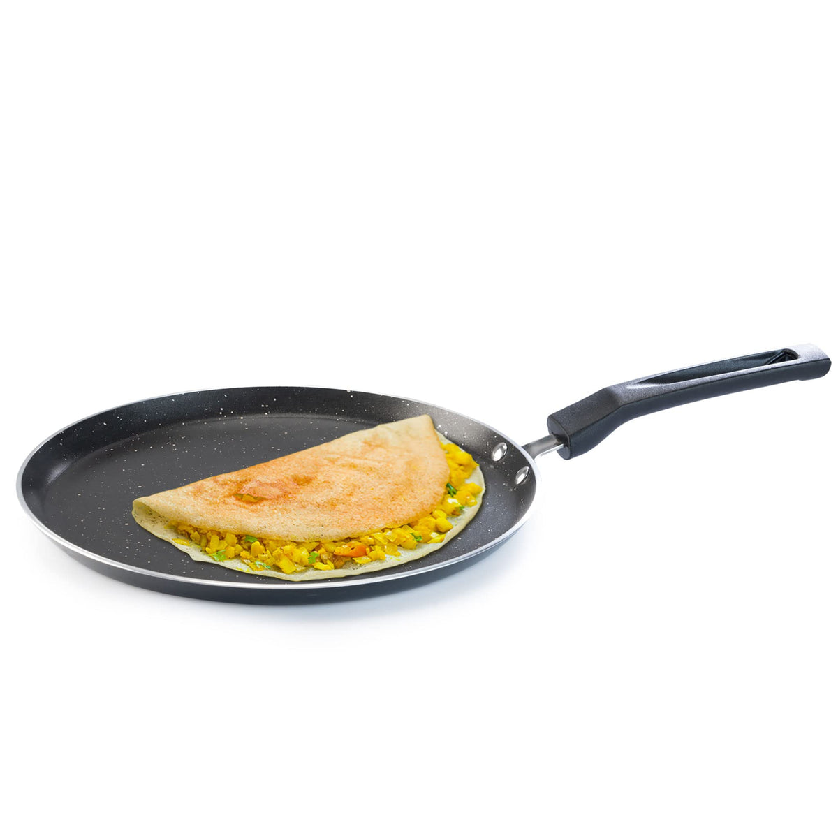 AGARO Elegant Non Stick Tawa, 28 cm Diameter, Induction and Gas Oven Friendly, Riveted Cool Touch Handle, Granite Finish, PFOA Free, 4 mm Thick, Dosa, Idli, Roti, Cooking, cookware, Black