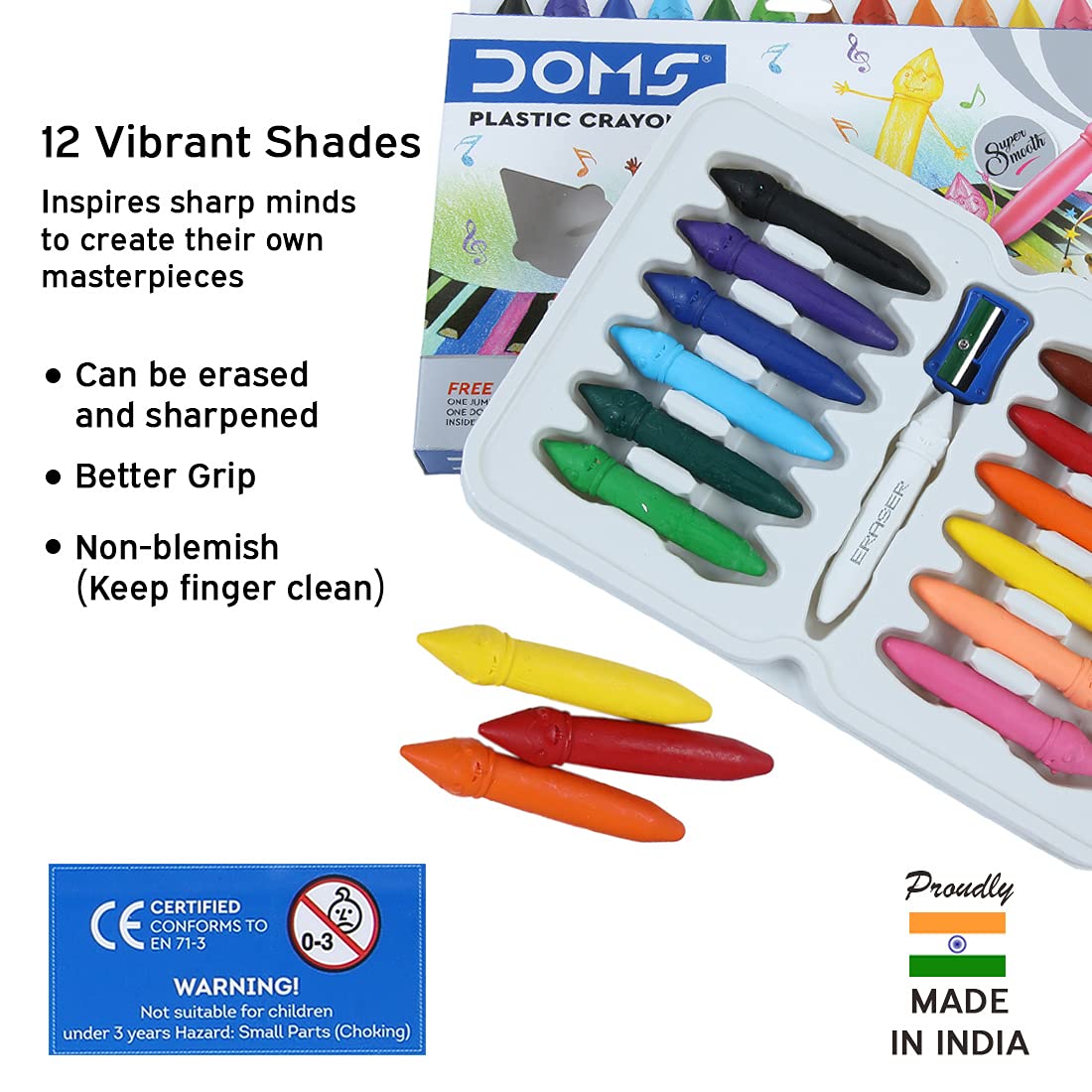 Doms 12 Shades Dommymate Plastic Crayons