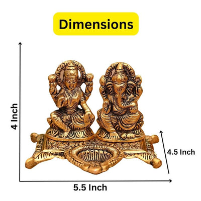 Collectible India Lakshmi Laxmi Ganesh murti Idol Ganesha Diya puja Deepak - Metal Lakshmi Ganesh Statue - Diwali Home Decoration Items - Lakshmi Ganesh for Diwali Showpiece Oil Lamp