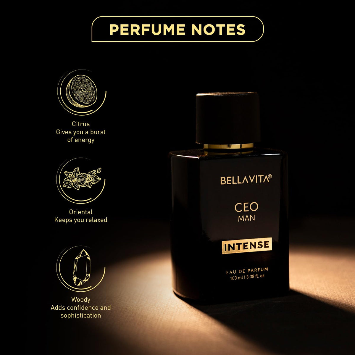 Bella Vita Luxury CEO MAN Intense Eau De Parfum Perfume with Bergamot, Orchid, Patchouli & Vanilla|Premium, Long Lasting Spicy Fragrance for Men 100ML