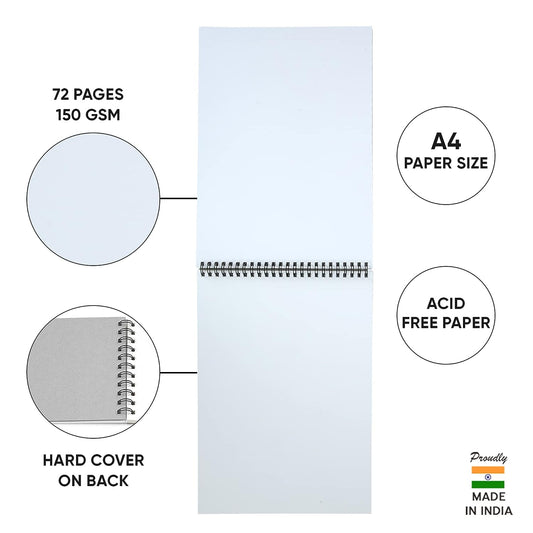 Doms Wiro Binding Notebook | Sketch Pad | Plain | 150GSM | 72 Pages | 21.0 x 29.7 cm | Pack of 1
