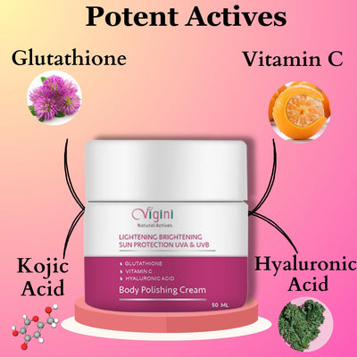 Vigini Skin Whitening Face Lightening Brightening Radiance Fairness Face Cream, Kojic Acid Vitamin C Sunblock, Tanning Dark Spots Pigmentation Removal, Day & Night Men Women 50ml