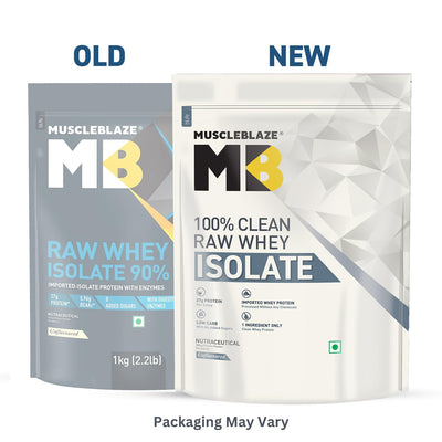 MuscleBlaze 100% Clean Raw Whey Protein Isolate (Unflavoured, 1kg) | 27g Protein per Scoop