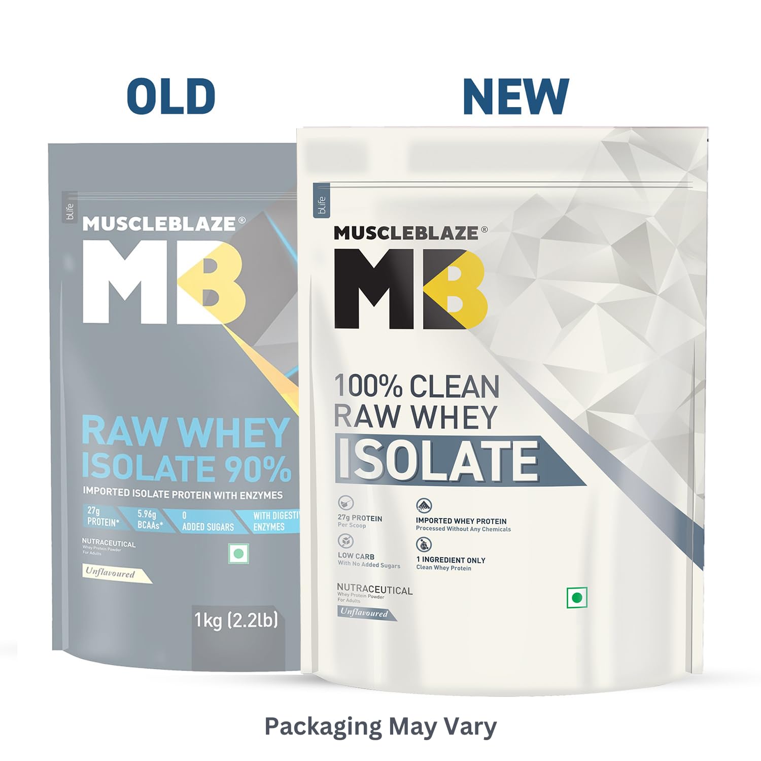 MuscleBlaze 100% Clean Raw Whey Protein Isolate (Unflavoured, 1kg) | 27g Protein per Scoop
