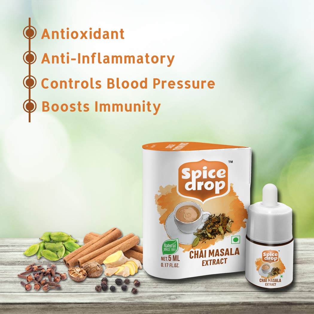 Spice Drop Chai Masala Extract | Tea Masala Drops |Authentic Indian Recipe| No preservative | 5 ML (180 Drops)| 1 drop per cup | 1 bottle 180 cups| Flavors 180 cups | 5ML equals 125 grams of powder