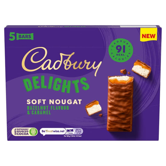 Cadbury Delights Soft Nougat Hazelnut & Caramel Flavour (5 Bars) 110g