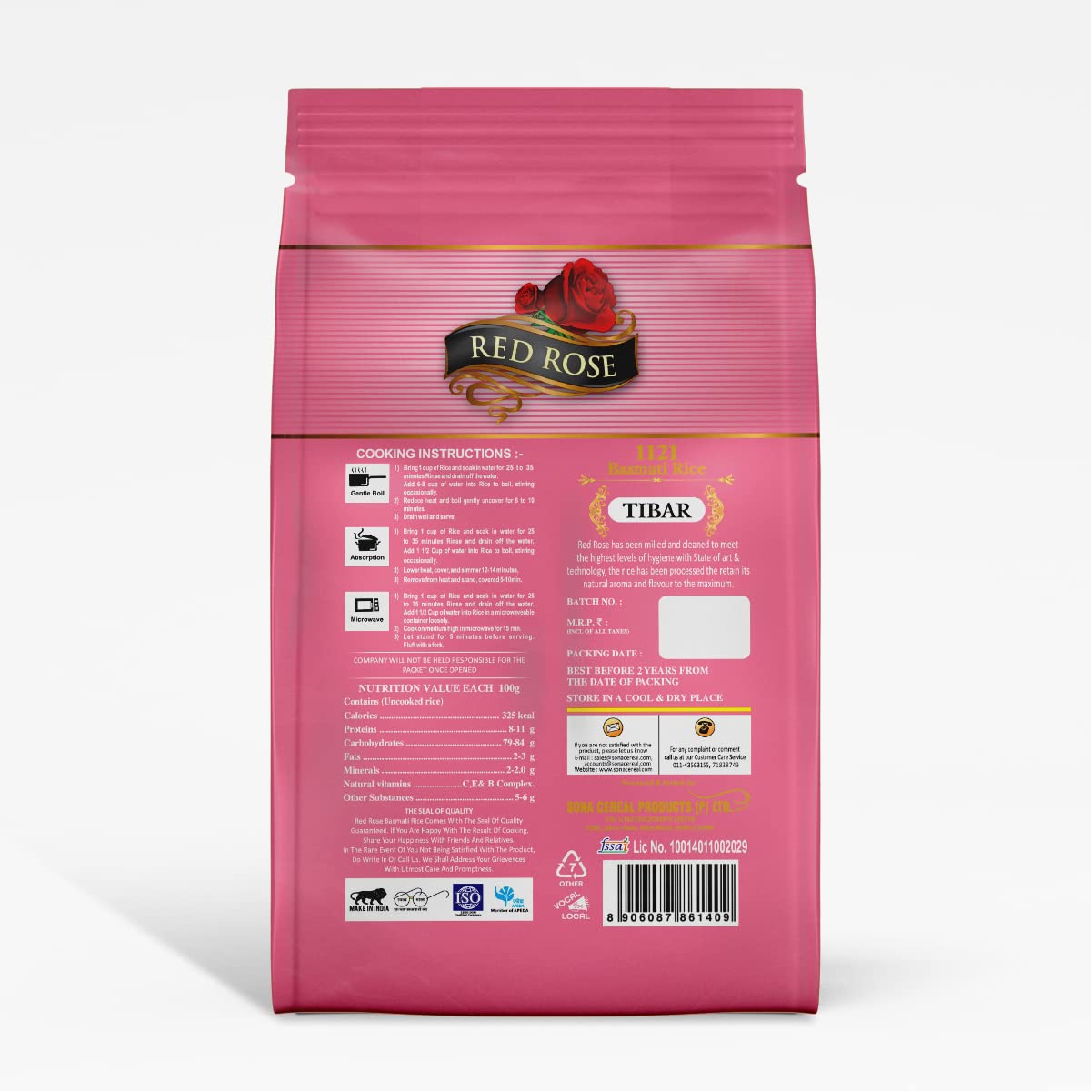 Red Rose Tibar Basmati Rice 1Kg, Perfectly Aged, Grain with Rich Aroma, Best Indian Basmati Rice