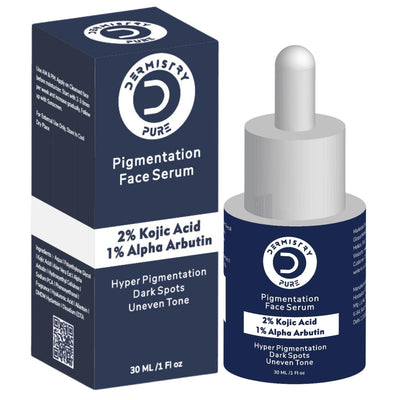 Dermistry Pure 2% Kojic Acid 1% Alpha Arbutin Skin Glowing Lightening Fairness Face Serum Removes Uneven Tone Dark Spots Pigmentation Tan & Dull Skin Suits All Skin Types 30ml