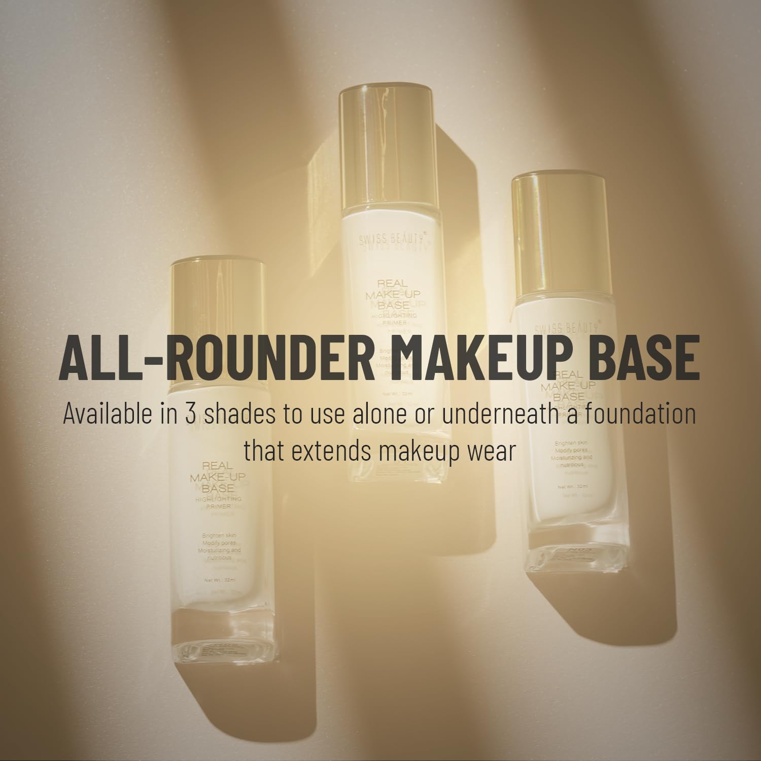 Swiss Beauty Real Makeup Base Highlighting Primer| Skin-Hydrating Poreless Primer With Natural Glow Finish For Face Makeup |Shade - Golden-Tint, 32Ml