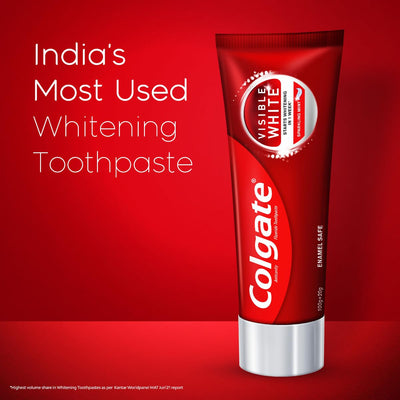 Colgate Visible White Toothpaste, Teeth Whitening Starts in 1 week, Safe on Enamel, Stain Removal Tooth Paste and Minty Flavour for Fresh Breath (200g + 40g, Combo Pack)