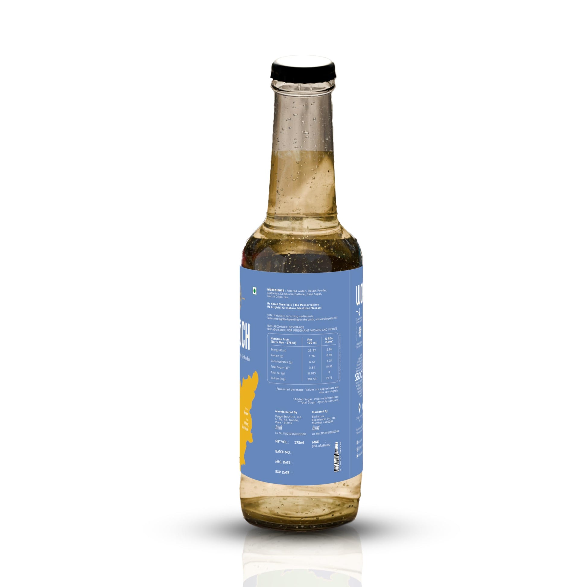 SBOOCH - Indian Sparkling Kombucha Tea | Rasam Flavor |275ml Pack of 6| Gut-Friendly Beverage | Antioxidant-Rich Zero Preservatives | Alcohol-Free Fermented Tea | Vegan & Gluten-Free