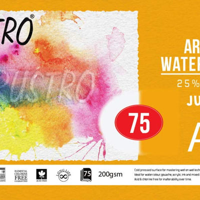 Brustro Artists' WC 25% Cotton 200gsm Cold Pressed jumbo - A4 (75 Sheets)