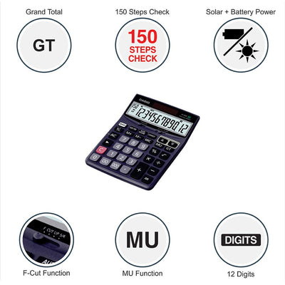 Casio DJ-120D 150 Steps Check and Correct Desktop Calculator with Bigger Screen/Keys (12 Digit), Black