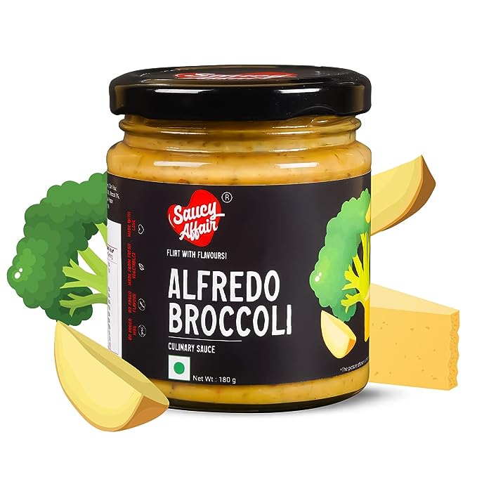 Saucy Affair Alfredo Broccoli Cheesy Sauce for Pasta Sandwich & Salads - 180g | Farm Fresh Natural Ingredients | Ready to Eat Multipurpose White Sauce, Dips and Spreads
