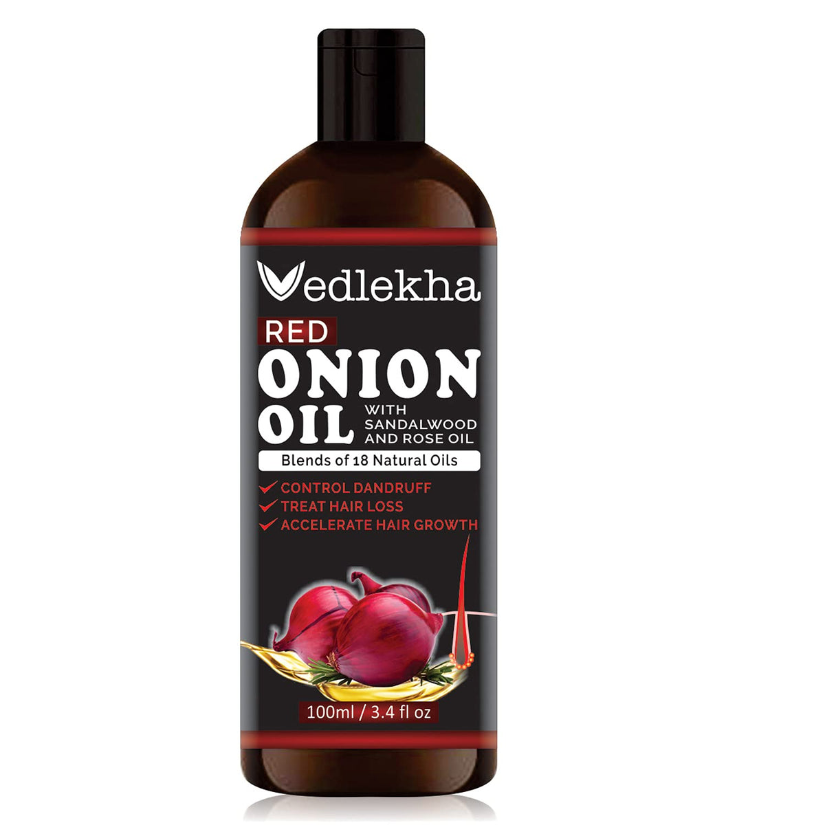 10x Vedlekha Natural & Organic Premium Red Onion Hair Oil -  Pack of 10 (100ml each)